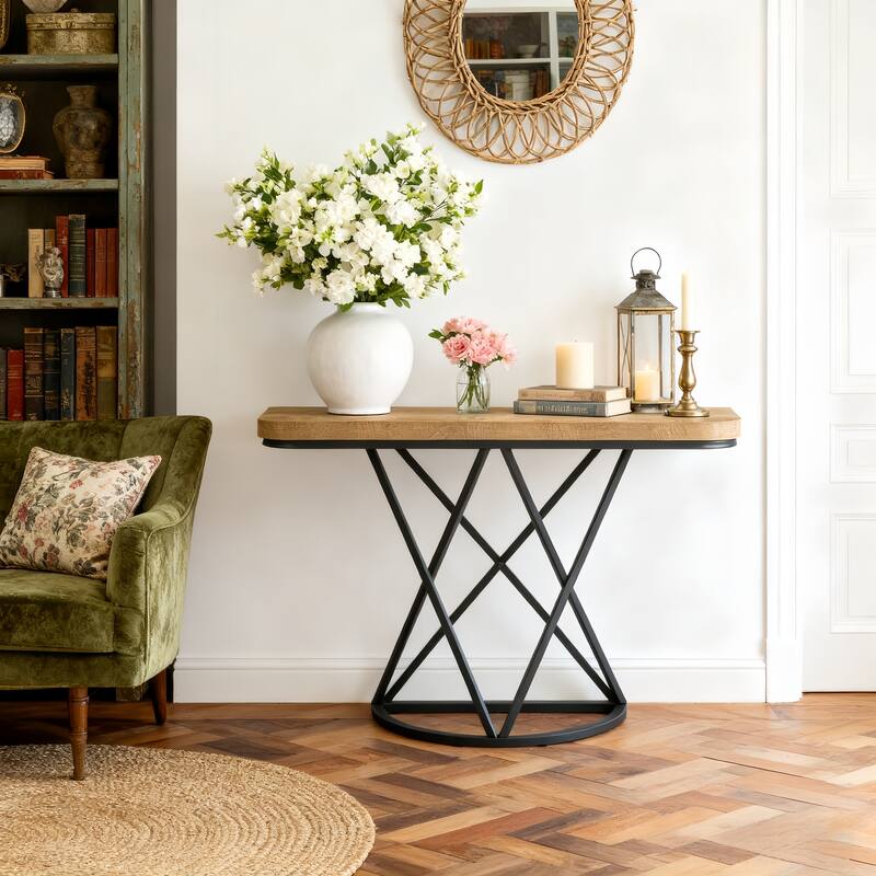 41.33" Console Table with Modern Metal Geometric Base