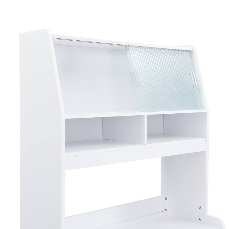 Pantry Cabinet with Hutch and Foldable Dining Table - White