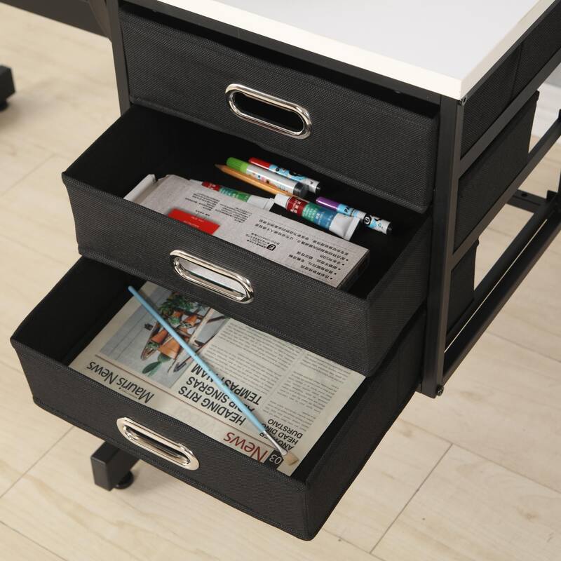 Modern Adjustable Drafting Desk with Tiltable Surface and Storage Drawers and Stool for Art and Crafting or Home Office Use