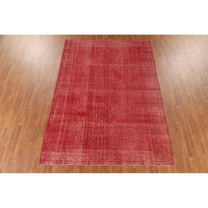 Anatolian Turkish Rug Hand-Knotted Distressed Over-Dyed Wool Carpet - 7'0" x 10'1"