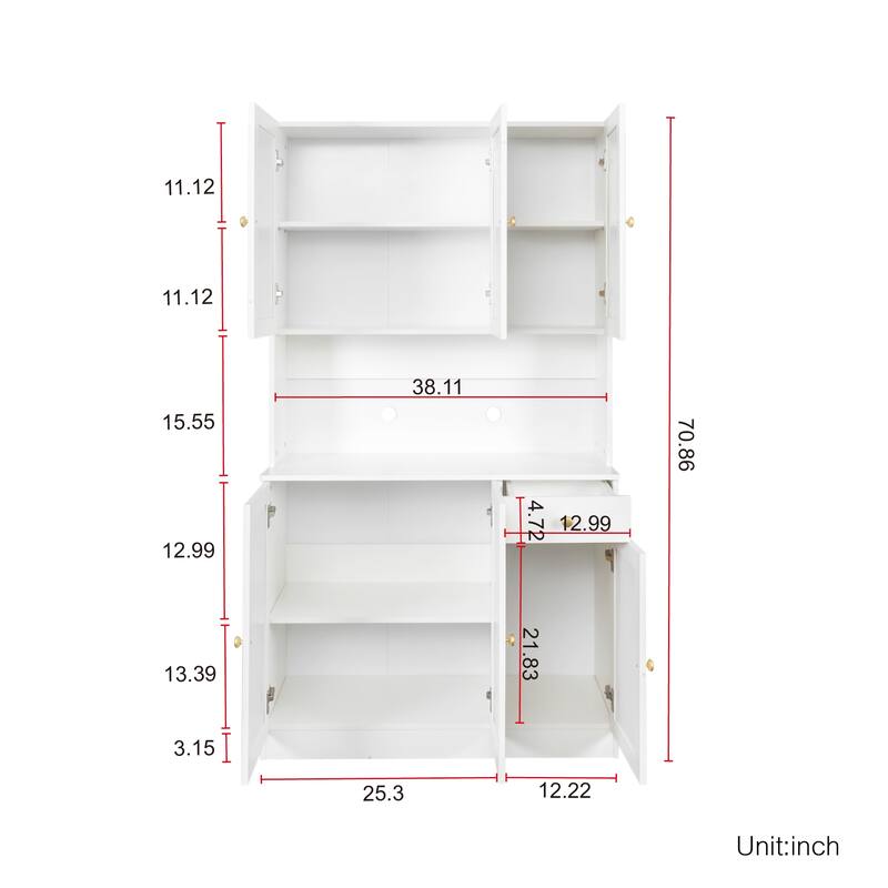 70.87" Tall Wardrobe & Kitchen Cabinet with 6-Storage Doors, 1-Open Shelves and 1-Drawer for Bedroom, Easy to Assemble