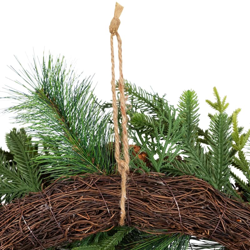 Mixed Birch and Cedar Iced Pinecone Artificial Christmas Wreath - 28" - Unlit