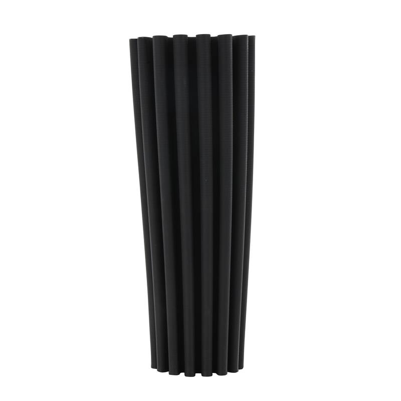 Ceramic Abstract Dimensional Ribbed Decorative Vase with Cylindrical Ridges - Black - Roche River Decor
