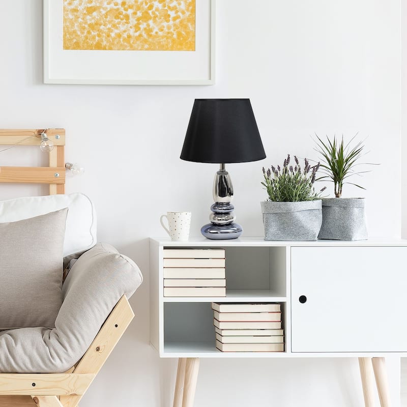 Ebb and Flow Stacked Stone Table Lamp with Tapered Shade - 21.5" - Chrome Blue