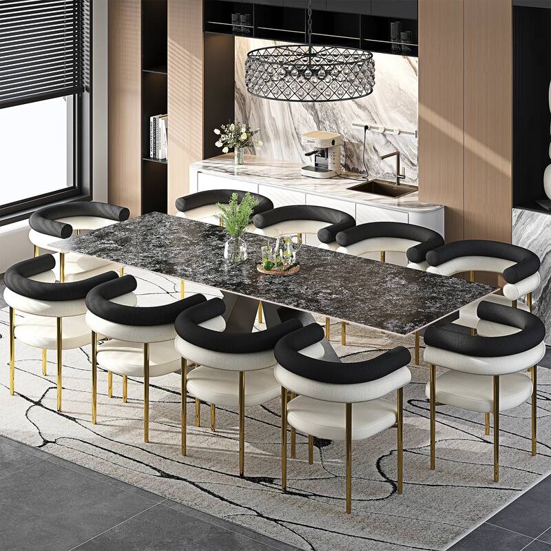 110.24" Extendable Rectangular Sintered Stone Double Pedestal Dining Table Seat 8-12