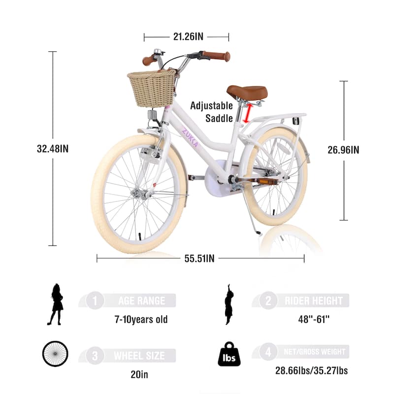 Multiple Colors,Girls Bike with Basket for 7-10 Years Old Kids,20 inch wheel ,No Training Wheels Included