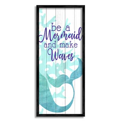Stupell Make Waves Mermaid Saying Calligraphy Turquoise Tail Framed Wall Art - Green