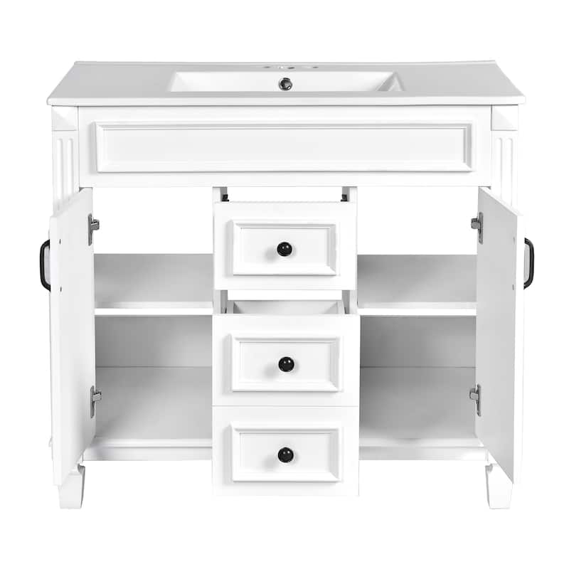 Bathroom Vanity with Top Sink, Bathroom Storage Cabinet with 2 Soft Closing Doors, Wood Bathroom Vanity with 2 Drawers