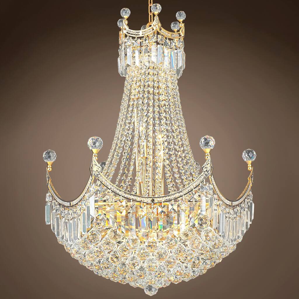 Royal Throne 18 Lt 24" Gold Chandelier With Clear European/Swarovski Crystals - 32.00