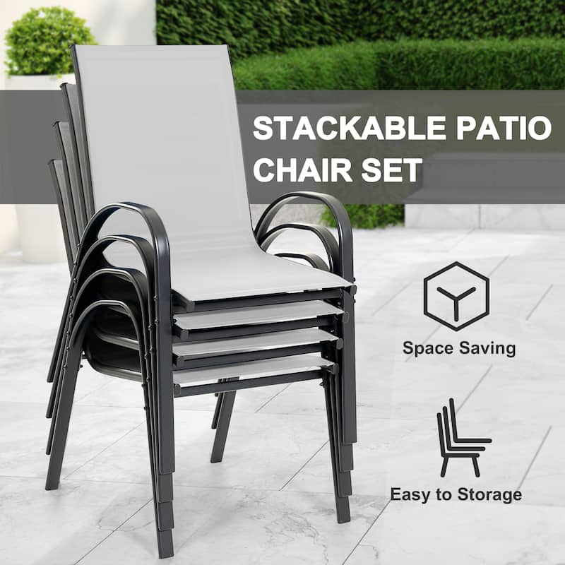 Patio 4-Piece Textilene Dining Chairs with Armrests and Stackable Design