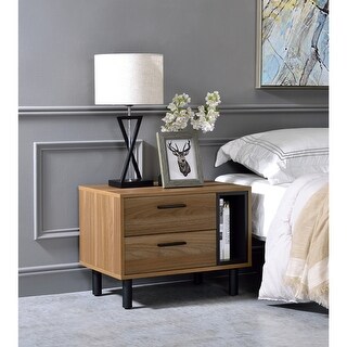 Brown Oak & Black Wood Nightstand with 2 Drawers - Bed Bath & Beyond ...