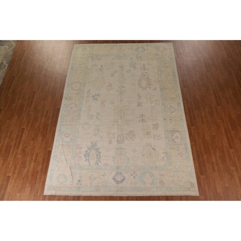 Floral Oushak Turkish Rug Handmade Wool Carpet - 8'11"x 12'11"