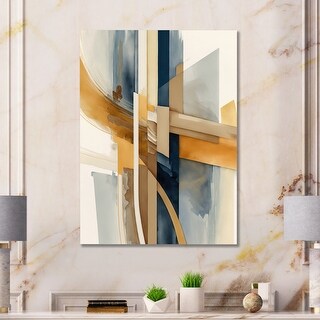 Designart 'Modern Blue And Gold Abstract I' Modern Canvas Wall Art ...