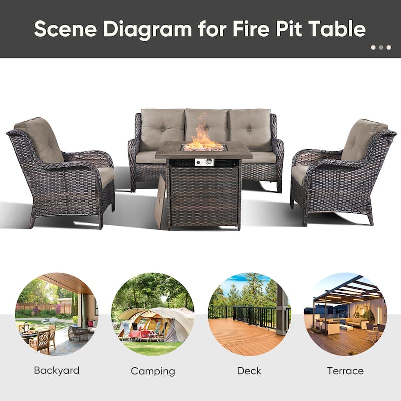 4-piece Outdoor Patio Sofa Chair Set With Fire Pit Table