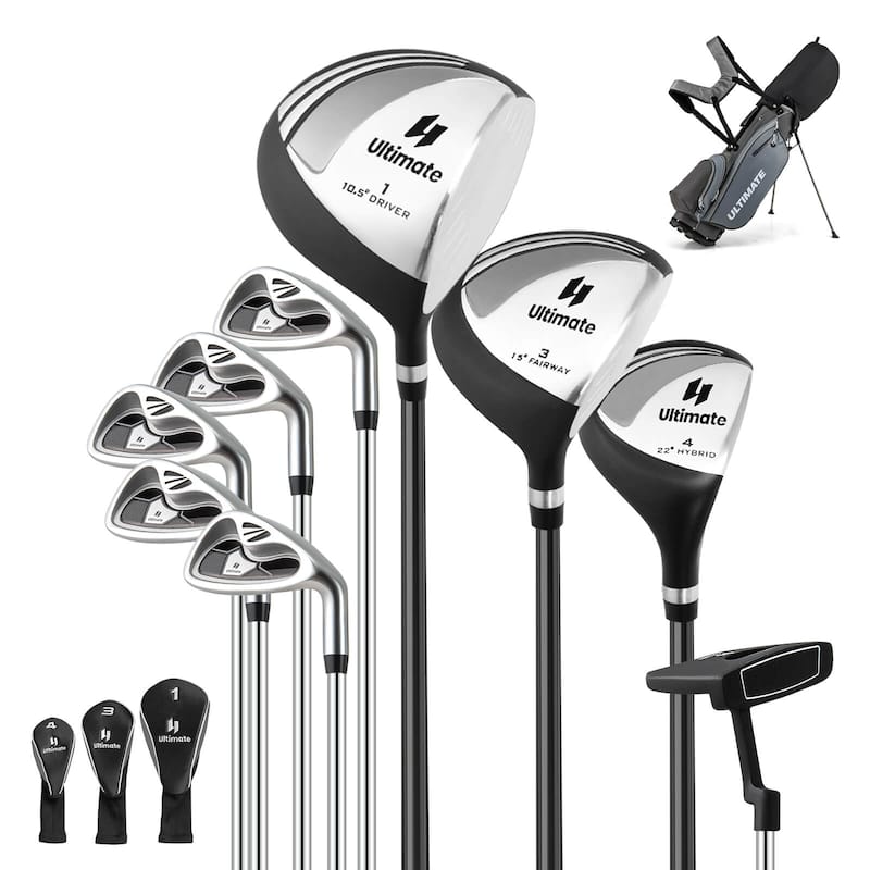 Men's Complete Golf Clubs Package Set 10 Pieces Includes Alloy Driver - See Details - Grey