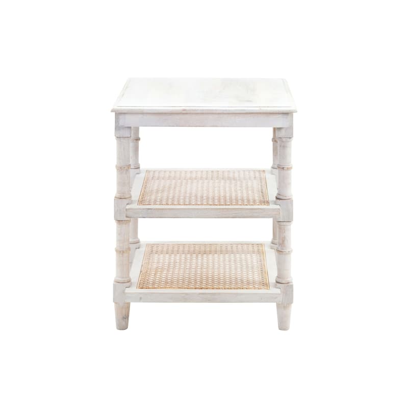 HomeRoots 24" Antiqued White Solid Wood End Table With Two Shelves - 18 in. x 24 in. x 18 in.