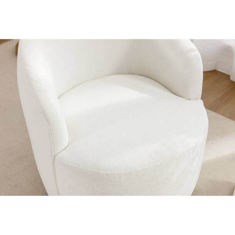 Ivory Chenille Modern 25.6" Upholstered Swivel Barrel Chair with Black Powder Coating and Metal Ring