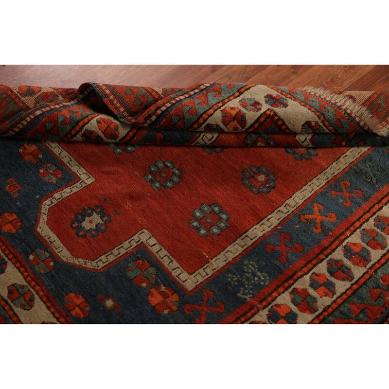 Hand Knotted Oriental 100% Wool Carpet Traditional Geometric Red Kazak Area Rug - 4' 9'' X 4' 0''