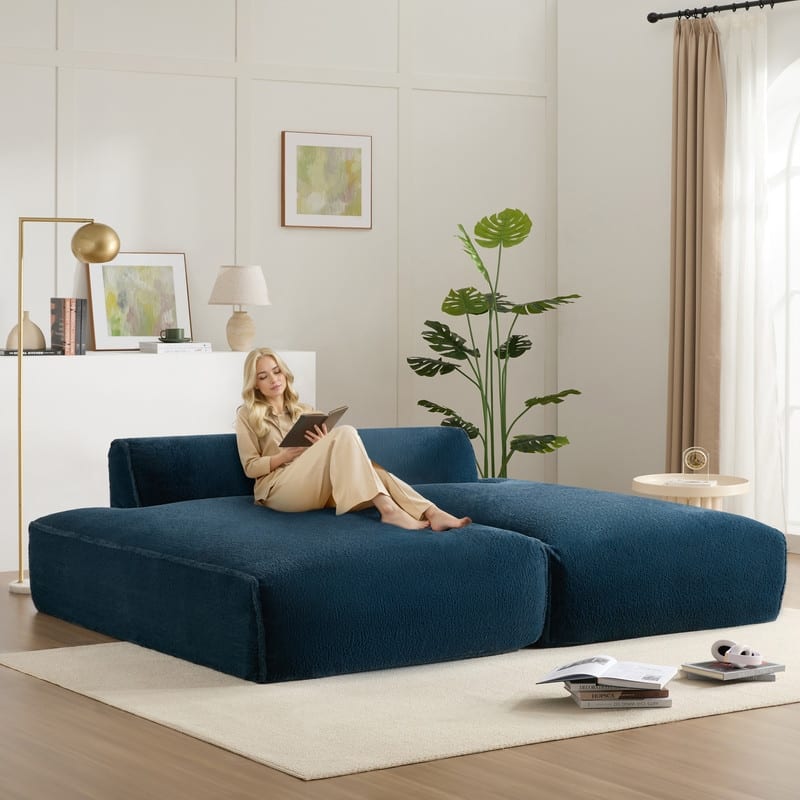 90.0" Oversized Modular Sectional Sofa,Fully Compressed,Spacious Foam-Filled Sofa Bed - Blue