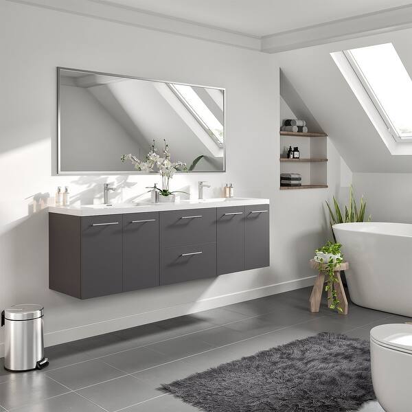 Axis 72 in. W x 20 in. D x 23 in. H Floating Double Sink Bath Vanity in Ash with White Acrylic Top
