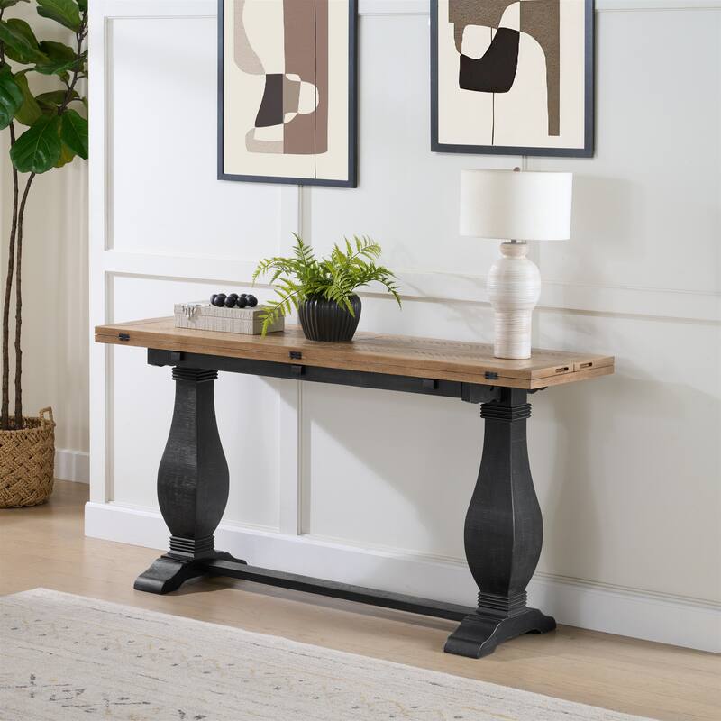 Napa 60" Solid Wood Pedestal Flip-top Sofa Console Table