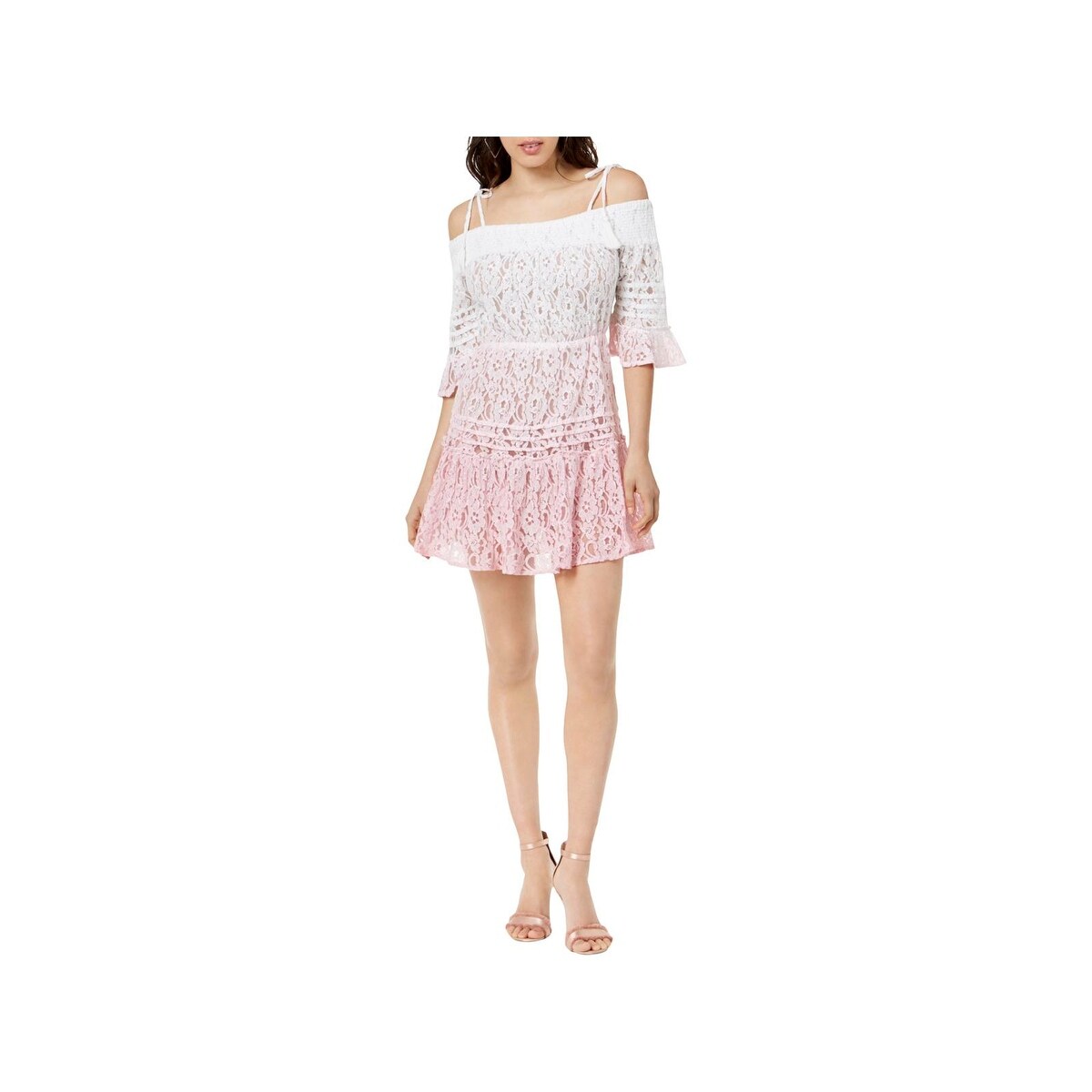 ruffle lace cold shoulder cocktail dress