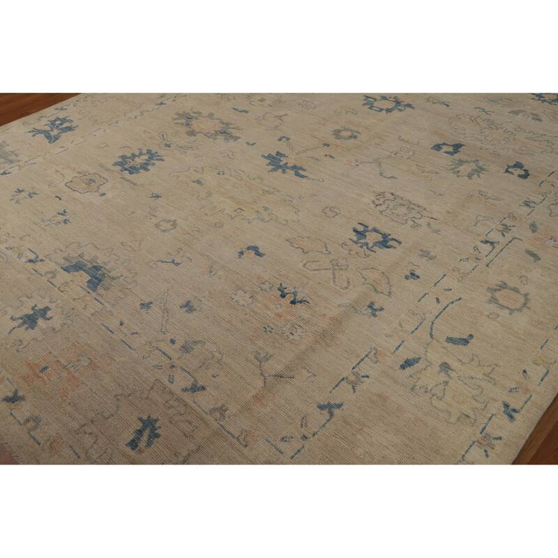 Beige Oriental Oushak Turkish Area Rug Hand-Knotted Wool Carpet - 8'0"x 9'8"