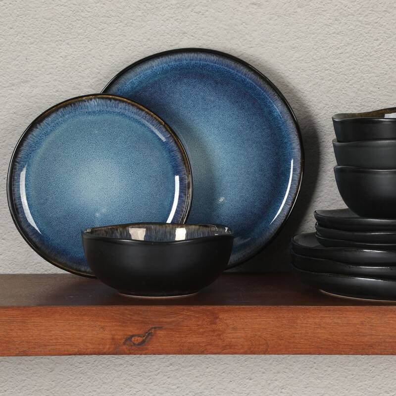 Gibson Soho Lounge Nardini 12 Piece (Service for 4) Plates and Bowls Reactive Glaze Dishes Stoneware Dinnerware Set