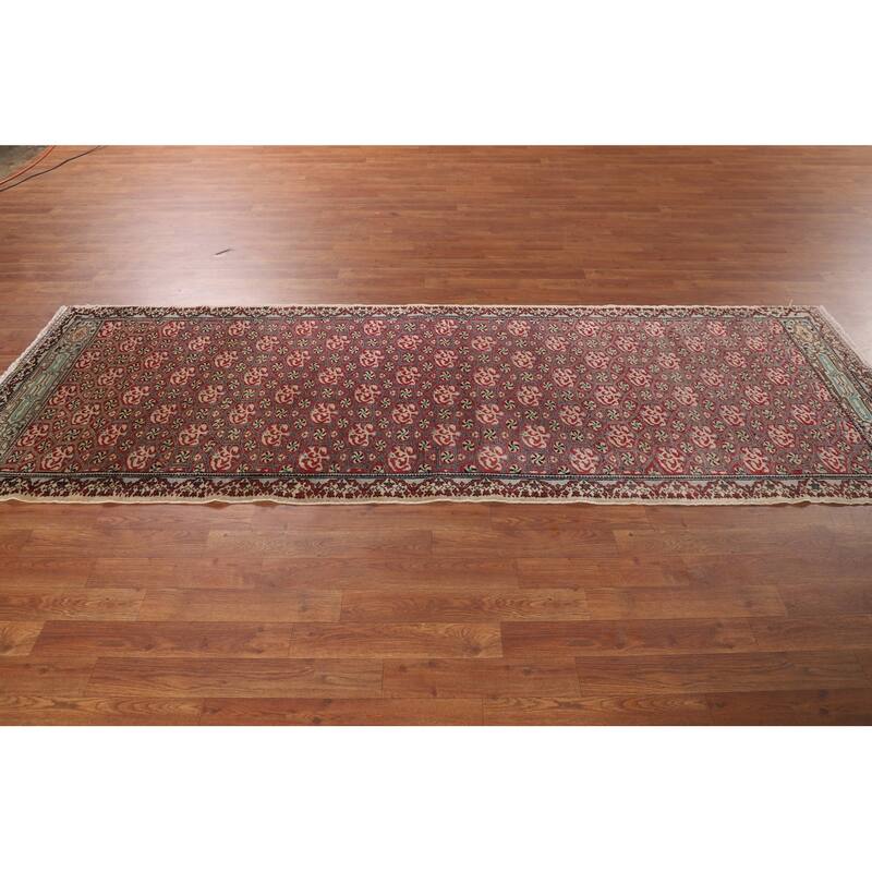 Red Anatolian Turkish Vintage Runner Rug Handmade Wool Carpet - 3'2" X 9'5"