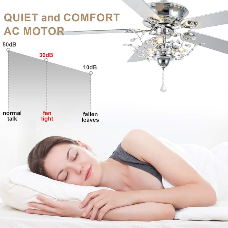 Bella Depot 52-inch Modern Crystal Ceiling Fan with Light Kit and Remote, 6-Speed Reversible Fandelier - 52"