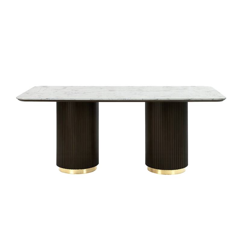 Rectangular Dining Table with Faux Marble Top in Espresso and White - Espresso/White