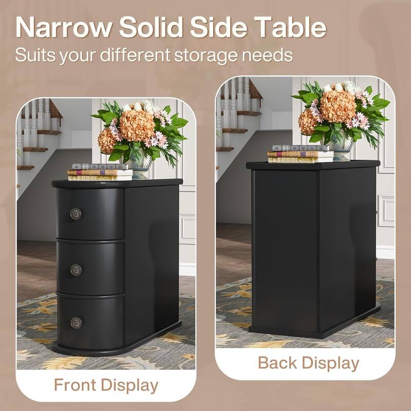 Solid Wood End Table, Two-Drawer Narrow Side Table, Fully Assembled