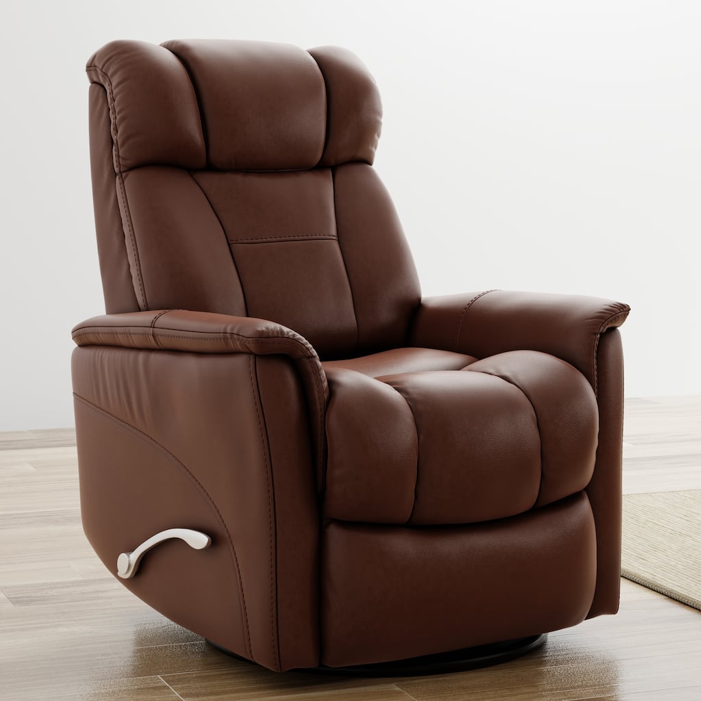 Swivel Glider Recliner With Manual Adjustable Headrest & Footrest In Oslo Pecan