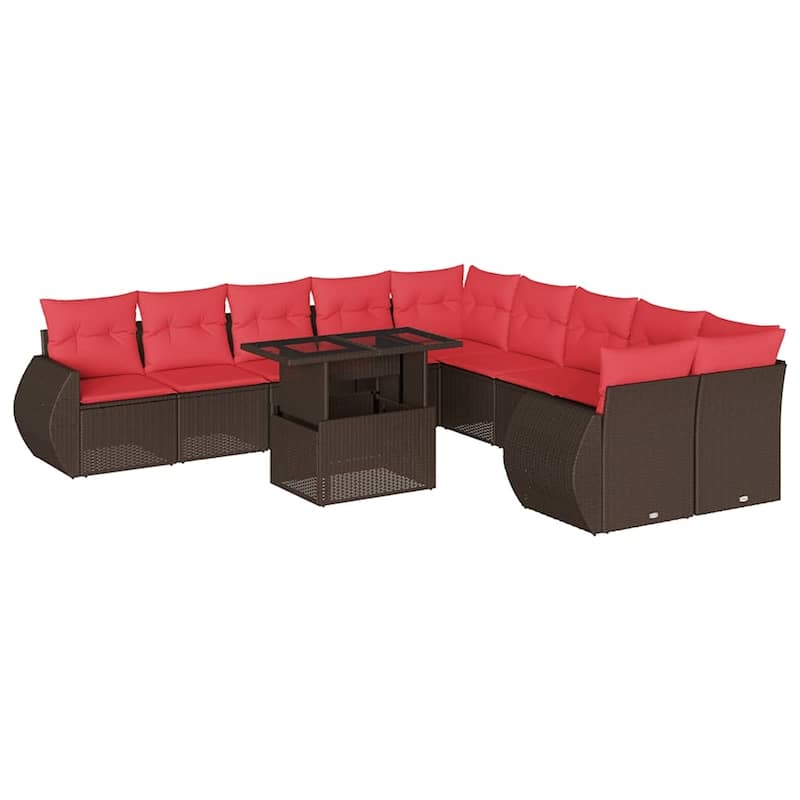 vidaXL 11 Piece Patio Sofa Set with Cushions Black/Brown/Gray Poly Rattan - 24.4 x 24.4 x 27.2