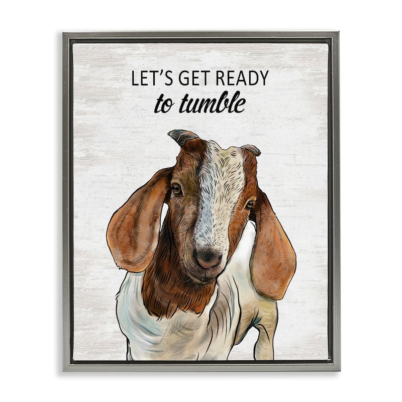 Stupell Ready To Tumble Laundry Goat Framed Floater Canvas Wall Art Design By Lettered and Lined - 17 x 21 - Grey