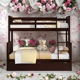 Twin Over Full Bunk Bed With Ladders and Two Storage Drawers for Bedroom
