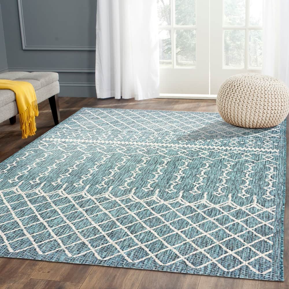 Sevita Sadie Contemporary Trellis Blue/Gray Durable Performance Indoor/Outdoor Area Rug