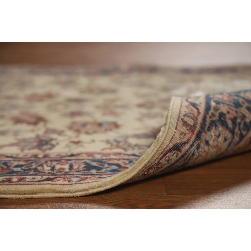Hand Knotted Oriental 100% Wool Carpet Traditional Floral Beige & Ivories Kashan Runner Rug - 10' 0'' X 2' 7''