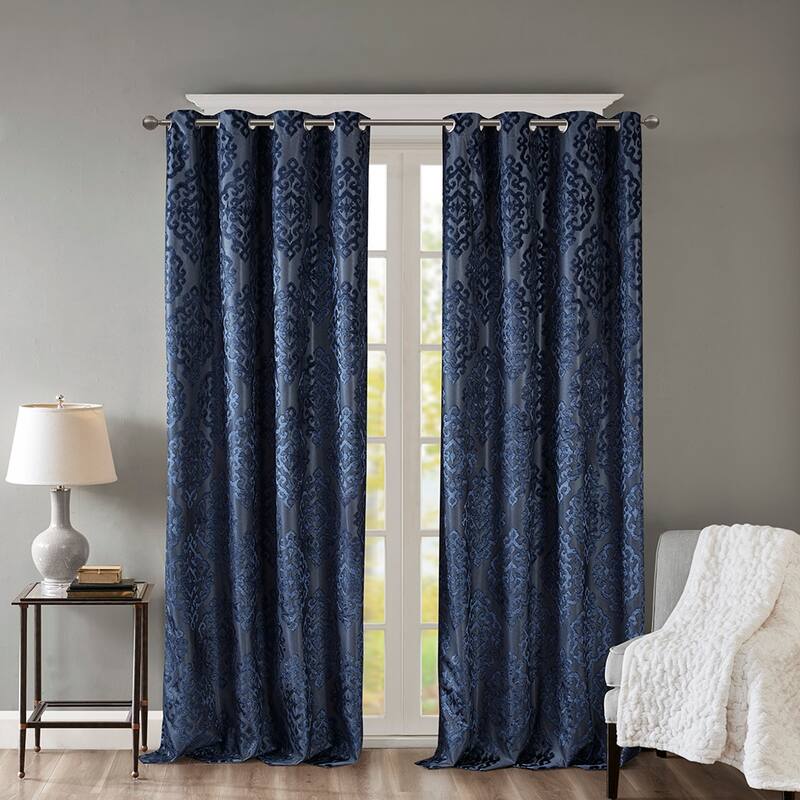 Blackout&Noise Blocking Knitted Jacquard Damask Total Grommet Top Curtain Panel, Machine Washable for Living Room/Bedroom-Single