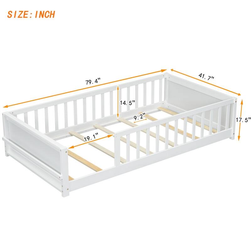 Floor Platform Bed with Built-in Book Storage Rack,Twin Size