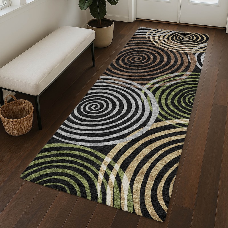 Machine Washable Indoor/ Outdoor Contemporary Swirls Chantille Rug