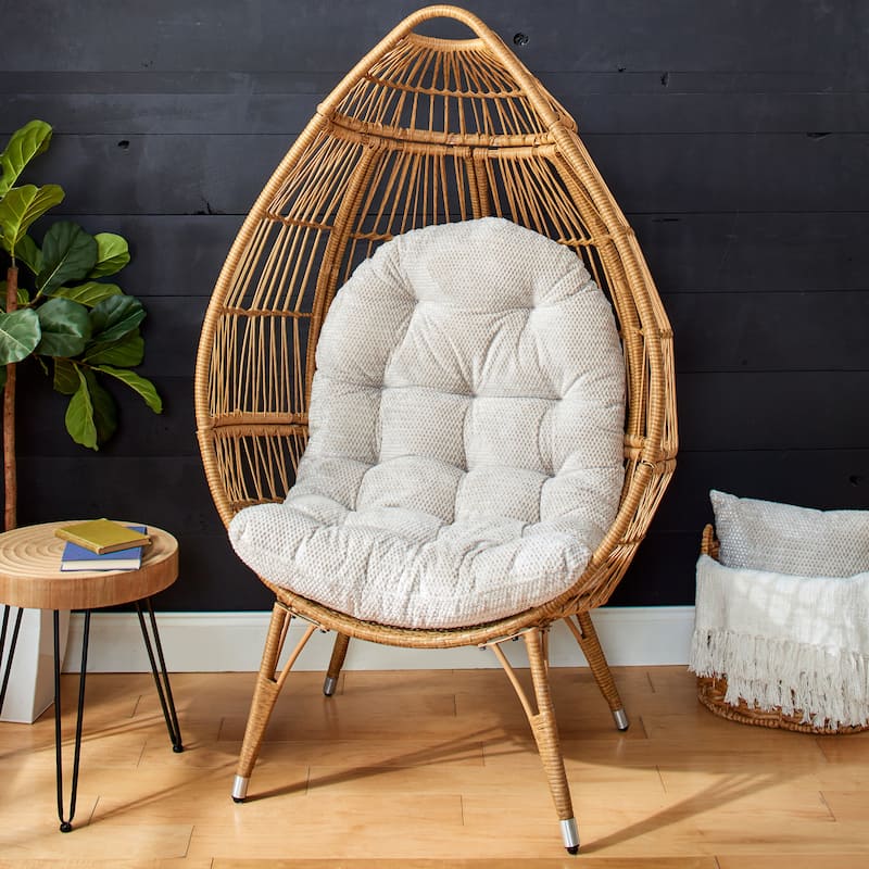 Sorra Home Velvet Shimmer Indoor Textured Egg Chair Replacement Cushion (Cushion Only) - Tan