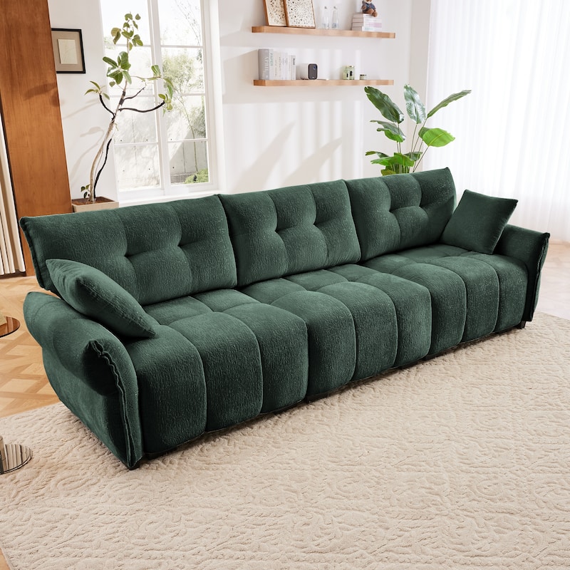 Modern 3-Seater Tufted Sofa Couch with Pillows - Green