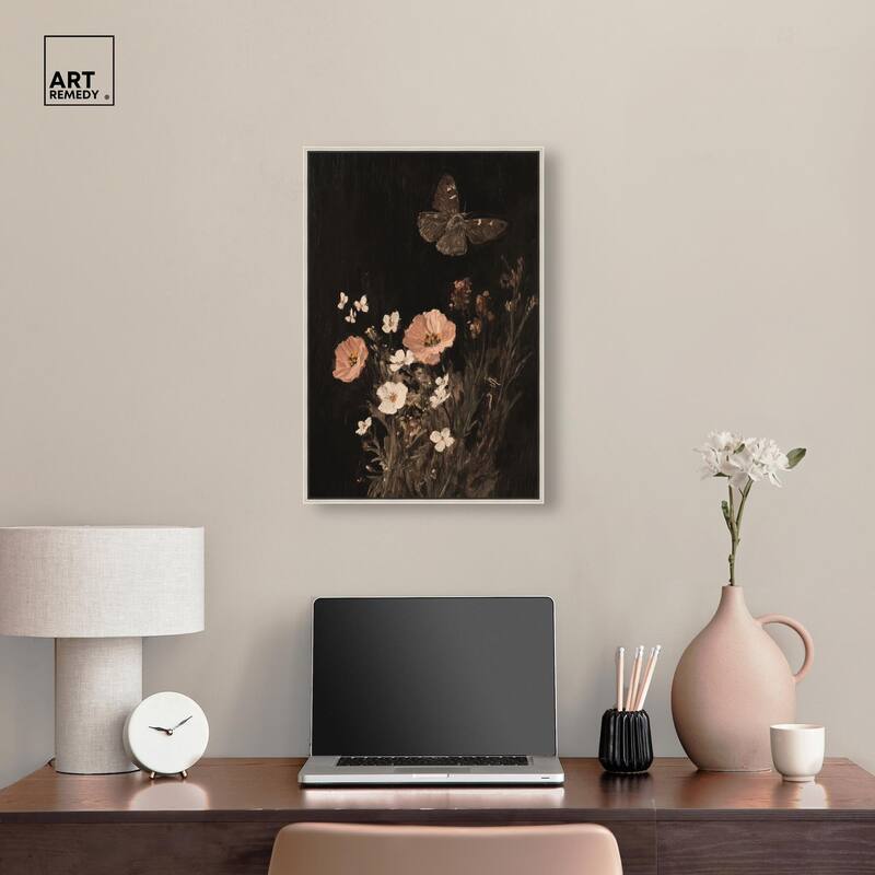 Poppy and Moth I Canvas by Art Remedy