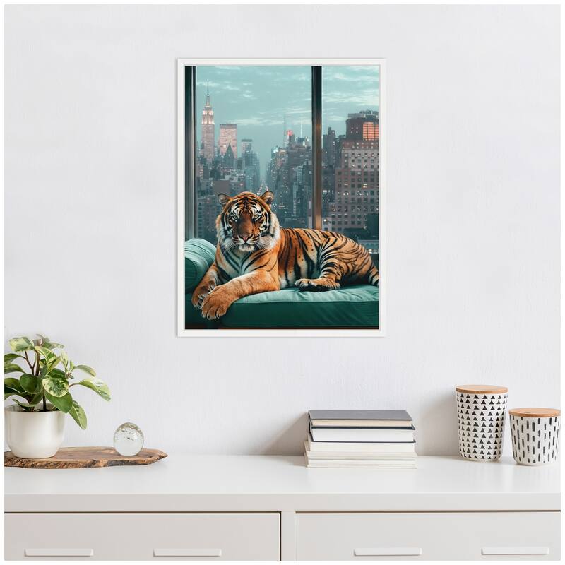 Kate and Laurel Sylvie Graceful Tiger in New York Framed Canvas by Michael Schauer