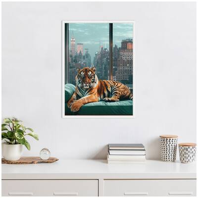 Kate and Laurel Sylvie Graceful Tiger in New York Framed Canvas by Michael Schauer