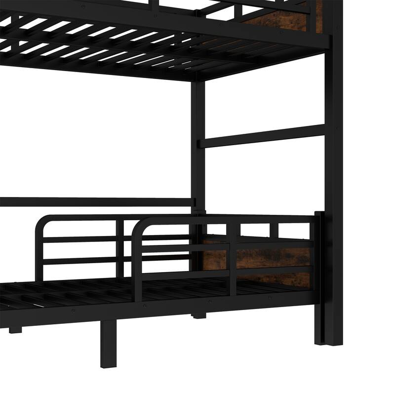 Roomfitters Twin/Full/Queen Metal Bunk Bed & Loft Bed with Raised Safety Fence, Convertible Platform Design, Vintage Wood