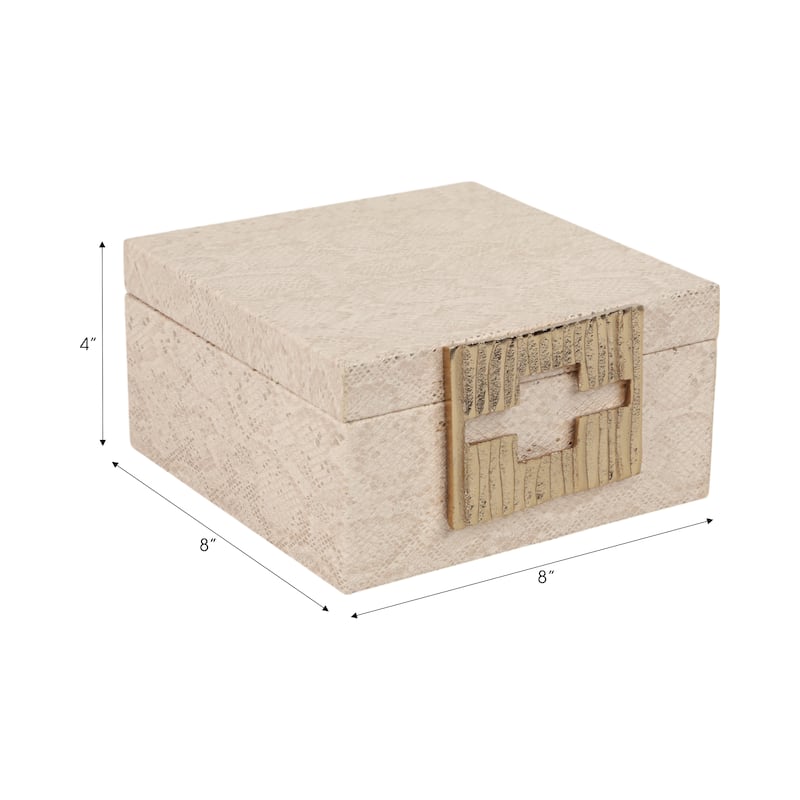 Square Decorative Faux Leather Box with Lid - 8", Tan - 8.0"
