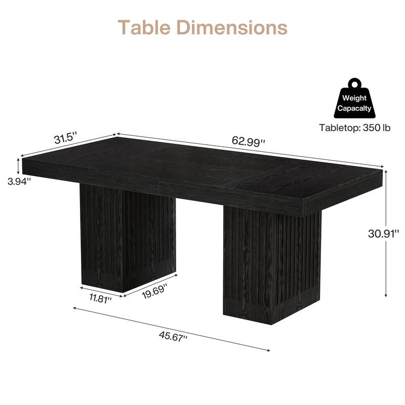 63 Inck Black Desk for Home Office, Modern Couputer Desk with Double Pedestal