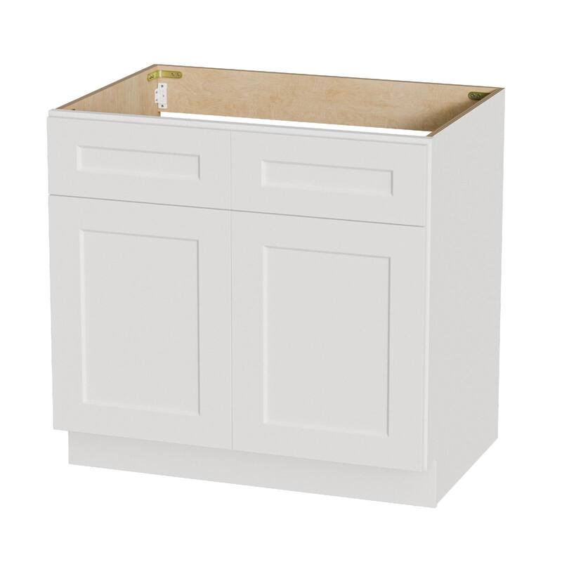 33" Solid Wood Shaker Sink Base Cabinet, White, 24" Deep, 2-Door Cabinet for Kitchen or Bathroom (Countertop Not Included)